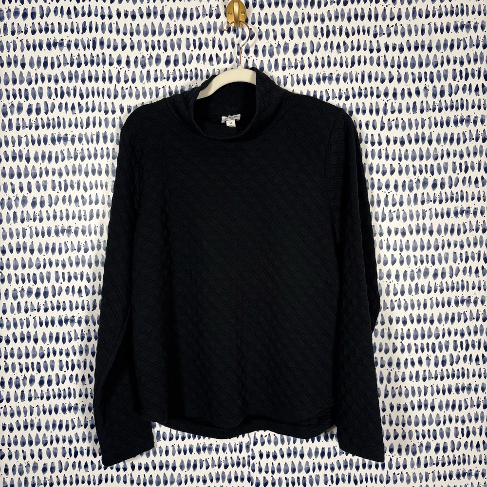 J. Crew Factory Women’s Quilted Mock neck Pullover in Black sz M #BL249 top